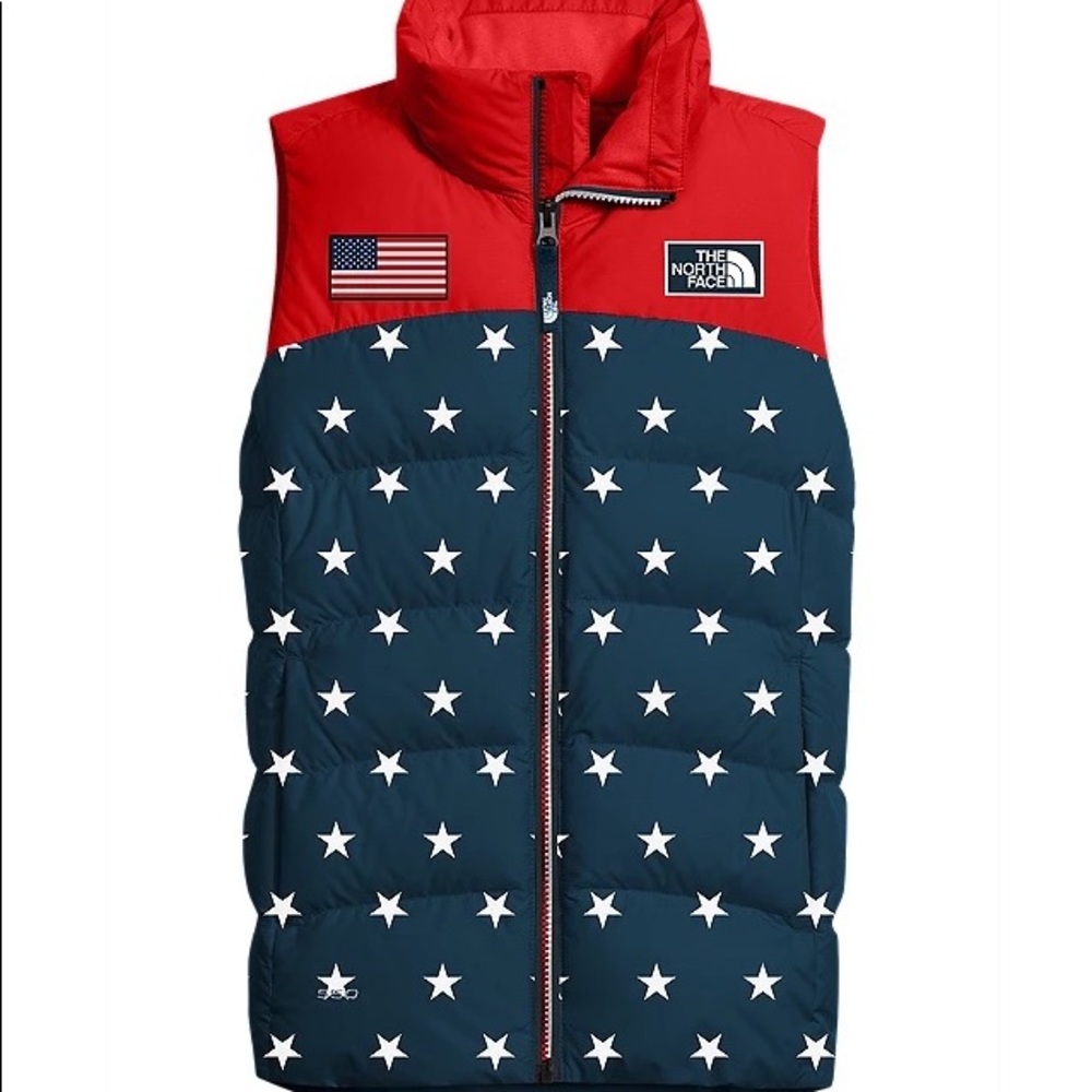 THE NORTH FACE GIRLS IC NUPTSE DOWN VEST-JACKET-BLUE/ STAR PRINT- S 7/8 NWOT